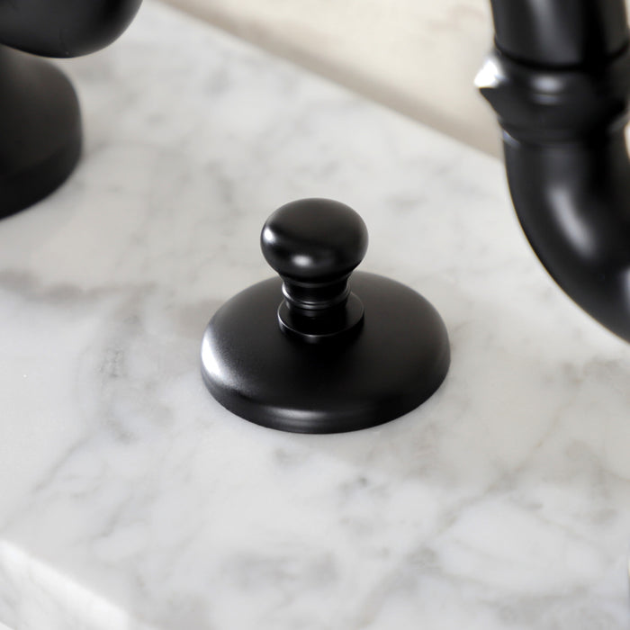 Kingston Heirloom KS7970BPL - Bel-Air Two-Handle 3-Hole Deck Mount Bridge Bathroom Faucet with Brass Pop-Up, Matte Black