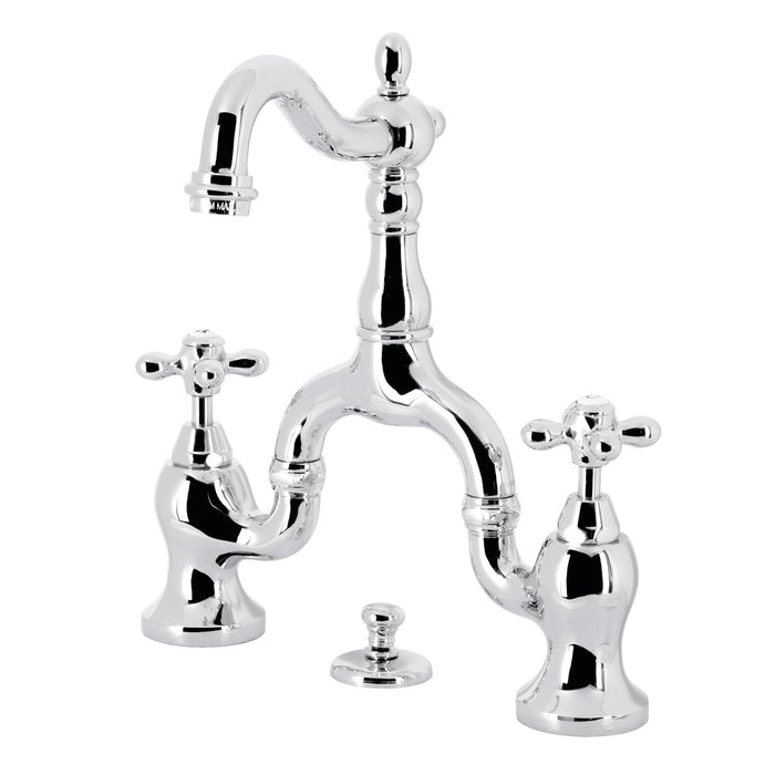 Kingston Heirloom KS7971AX - English Country Two-Handle 3-Hole Deck Mount Bridge Bathroom Faucet with Brass Pop-Up, Polished Chrome