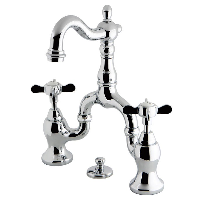 Kingston Heirloom KS7971BEX - Essex Two-Handle 3-Hole Deck Mount Bridge Bathroom Faucet with Brass Pop-Up, Polished Chrome