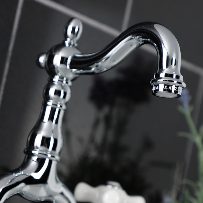 Kingston Heirloom KS7971PX - English Country Two-Handle 3-Hole Deck Mount Bridge Bathroom Faucet with Brass Pop-Up, Polished Chrome