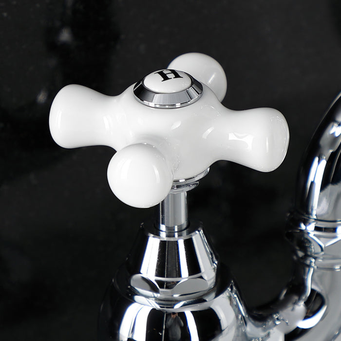 Kingston Heirloom KS7971PX - English Country Two-Handle 3-Hole Deck Mount Bridge Bathroom Faucet with Brass Pop-Up, Polished Chrome