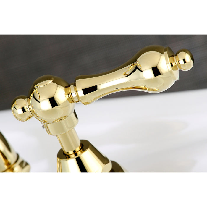 English Country KS7972AL Two-Handle 3-Hole Deck Mount Bridge Bathroom Faucet with Brass Pop-Up, Polished Brass