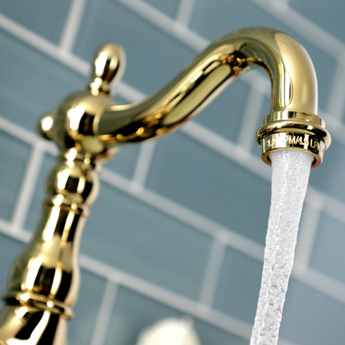 English Country KS7972AL Two-Handle 3-Hole Deck Mount Bridge Bathroom Faucet with Brass Pop-Up, Polished Brass