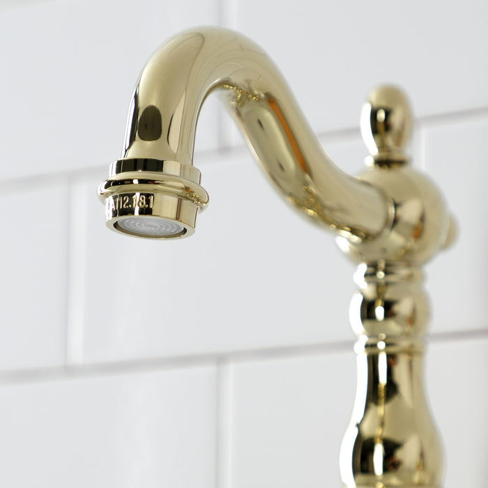 Kingston Heirloom KS7972AX - English Country Two-Handle 3-Hole Deck Mount Bridge Bathroom Faucet with Brass Pop-Up, Polished Brass