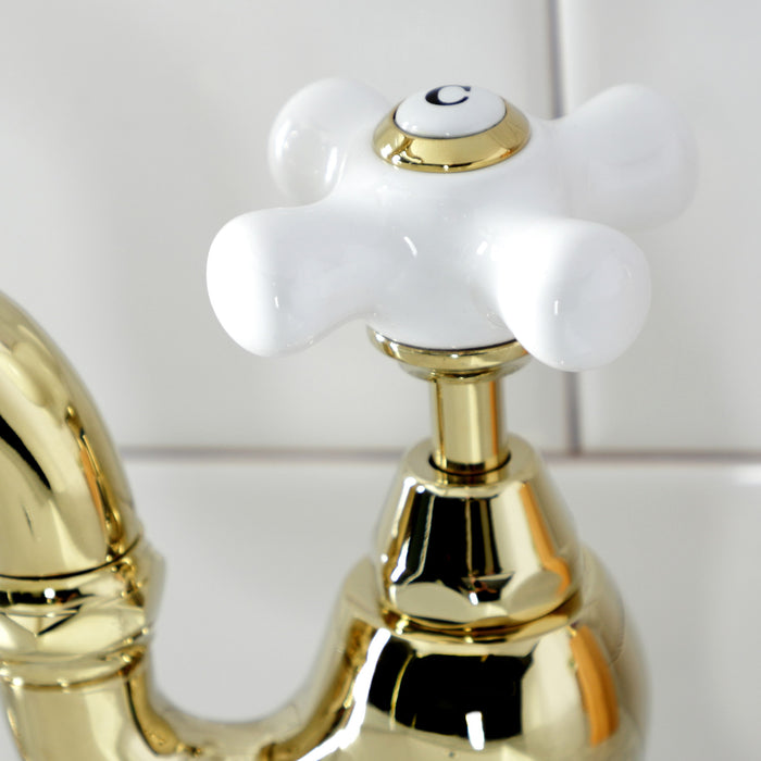 Kingston Heirloom KS7972PX - English Country Two-Handle 3-Hole Deck Mount Bridge Bathroom Faucet with Brass Pop-Up, Polished Brass