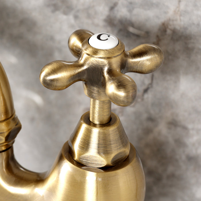 Kingston Heirloom KS7973AX - English Country Two-Handle 3-Hole Deck Mount Bridge Bathroom Faucet with Brass Pop-Up, Antique Brass