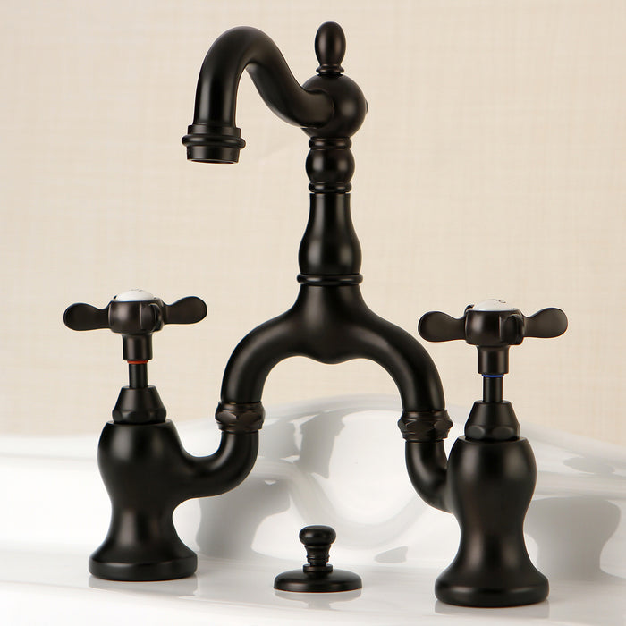 Kingston Heirloom KS7975BEX - Essex Two-Handle 3-Hole Deck Mount Bridge Bathroom Faucet with Brass Pop-Up, Oil Rubbed Bronze