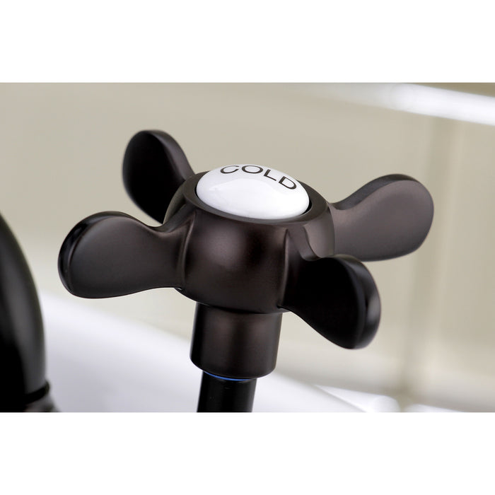 Kingston Heirloom KS7975BEX - Essex Two-Handle 3-Hole Deck Mount Bridge Bathroom Faucet with Brass Pop-Up, Oil Rubbed Bronze