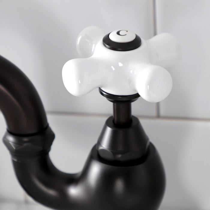 Kingston Heirloom KS7975PX - English Country Two-Handle 3-Hole Deck Mount Bridge Bathroom Faucet with Brass Pop-Up, Oil Rubbed Bronze