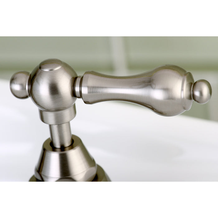 Kingston Heirloom KS7978AL - English Country Two-Handle 3-Hole Deck Mount Bridge Bathroom Faucet with Brass Pop-Up, Brushed Nickel