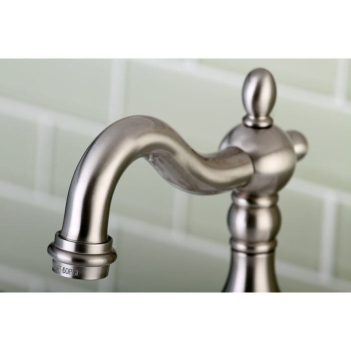 Kingston Heirloom KS7978AL - English Country Two-Handle 3-Hole Deck Mount Bridge Bathroom Faucet with Brass Pop-Up, Brushed Nickel