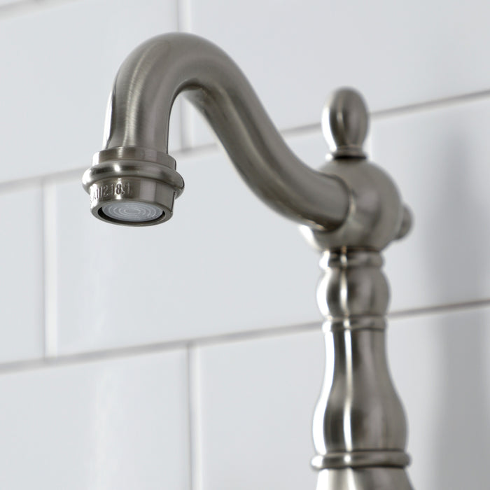 Kingston Heirloom KS7978PX - English Country Two-Handle 3-Hole Deck Mount Bridge Bathroom Faucet with Brass Pop-Up, Brushed Nickel
