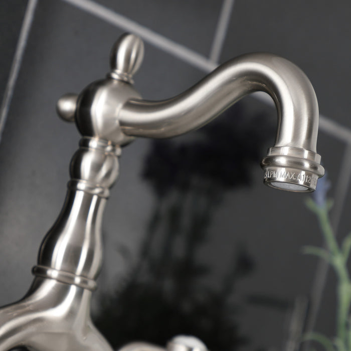 Kingston Heirloom KS7978TX - French Country Two-Handle 3-Hole Deck Mount Bridge Bathroom Faucet with Brass Pop-Up, Brushed Nickel