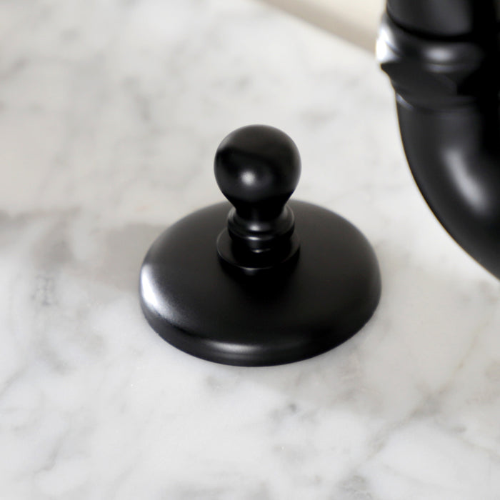 Kingston Heirloom KS7990TAL - Tudor Two-Handle 3-Hole Deck Mount Bridge Bathroom Faucet with Brass Pop-Up, Matte Black