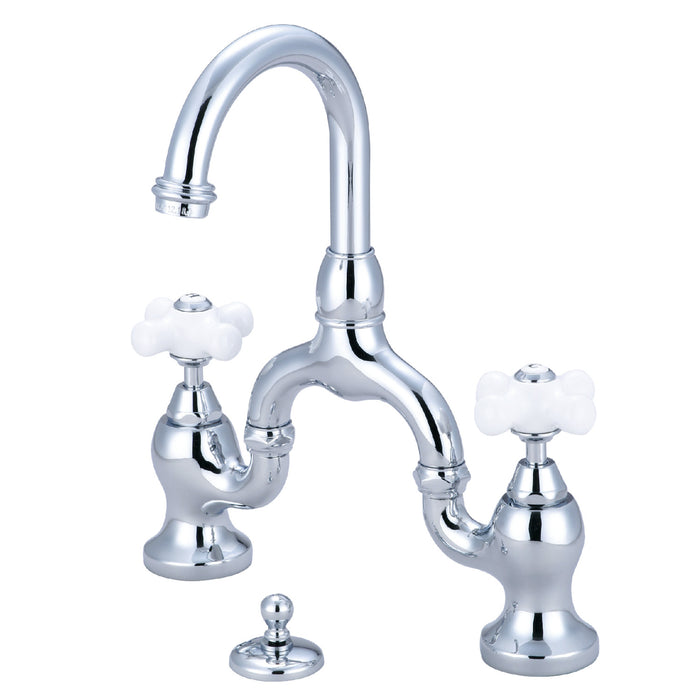 Kingston Heirloom KS7991PX - English Country Two-Handle 3-Hole Deck Mount Bridge Bathroom Faucet with Brass Pop-Up, Polished Chrome