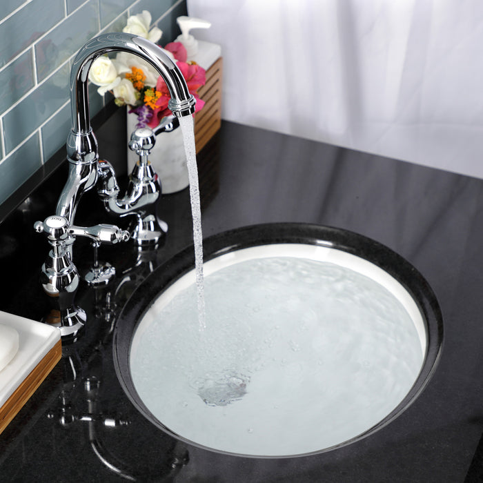 Kingston Heirloom KS7991TAL - Tudor Two-Handle 3-Hole Deck Mount Bridge Bathroom Faucet with Brass Pop-Up, Polished Chrome