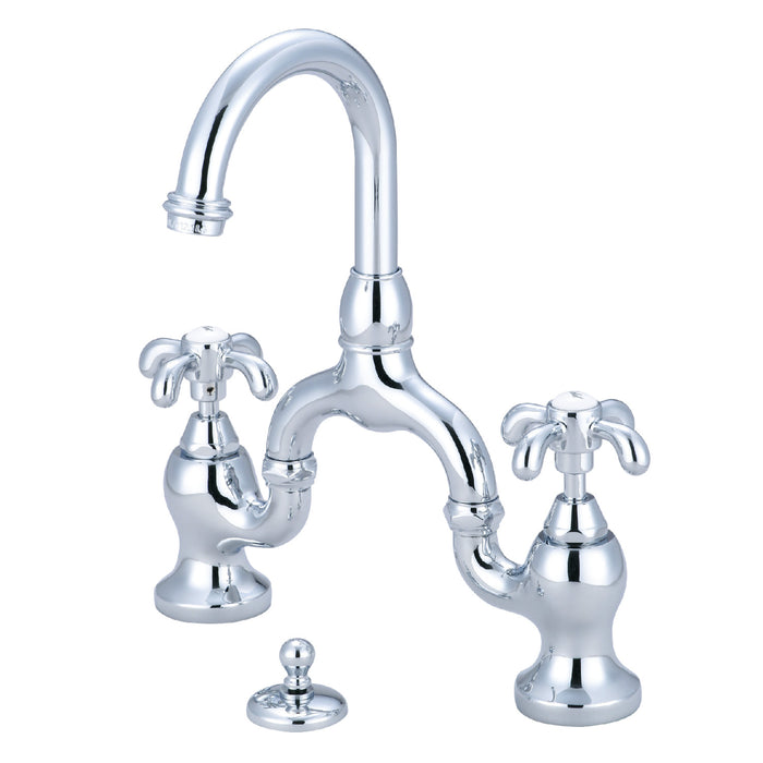 Kingston Heirloom KS7991TX - French Country Two-Handle 3-Hole Deck Mount Bridge Bathroom Faucet with Brass Pop-Up, Polished Chrome