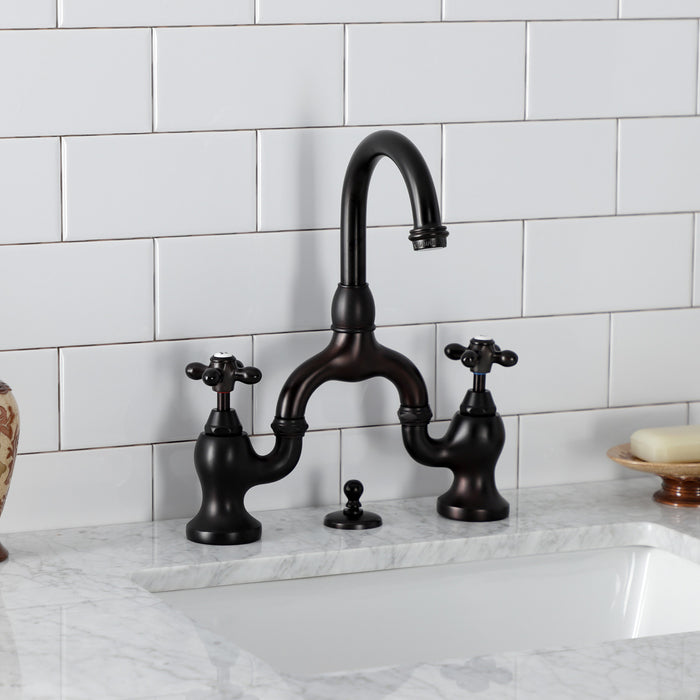 Kingston Heirloom KS7995AX - English Country Two-Handle 3-Hole Deck Mount Bridge Bathroom Faucet with Brass Pop-Up, Oil Rubbed Bronze