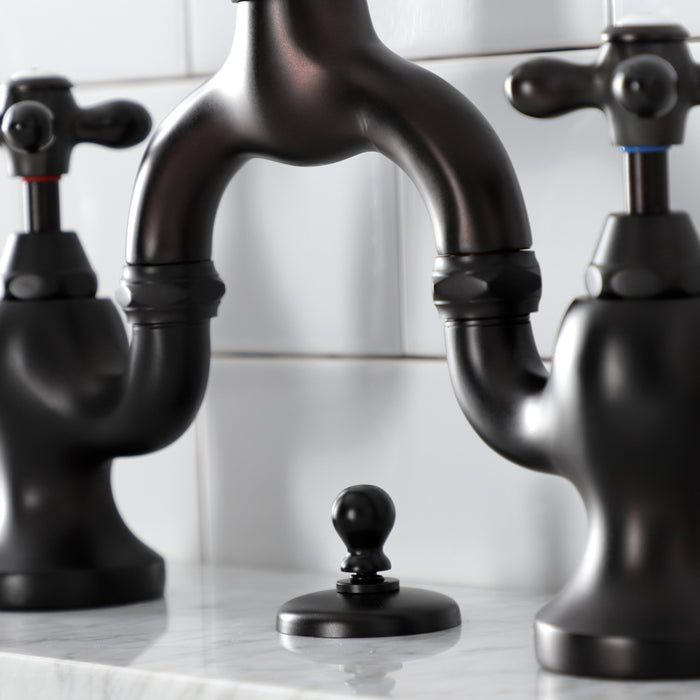 Kingston Heirloom KS7995AX - English Country Two-Handle 3-Hole Deck Mount Bridge Bathroom Faucet with Brass Pop-Up, Oil Rubbed Bronze