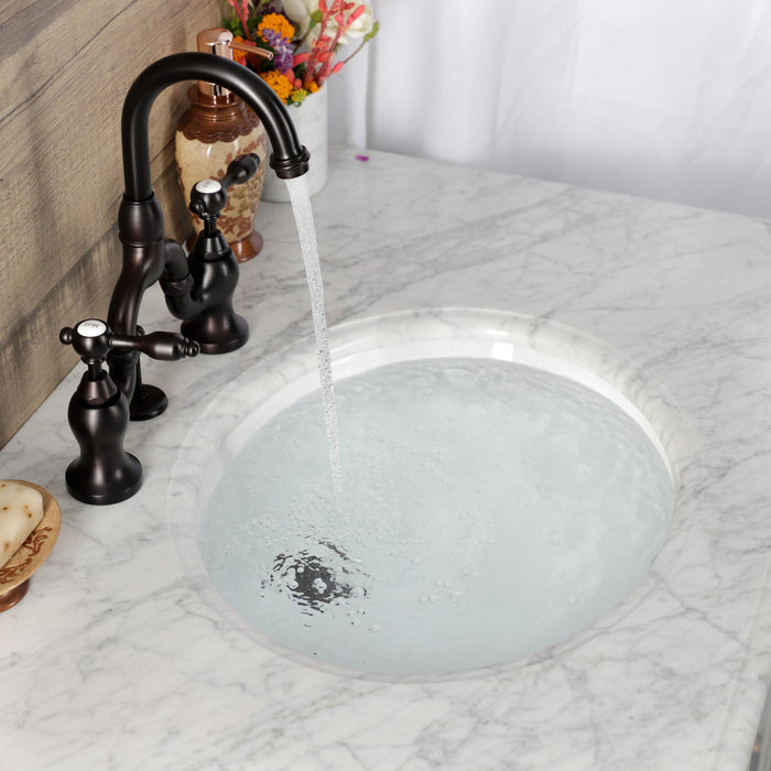 Kingston Heirloom KS7995TAL - Tudor Two-Handle 3-Hole Deck Mount Bridge Bathroom Faucet with Brass Pop-Up, Oil Rubbed Bronze