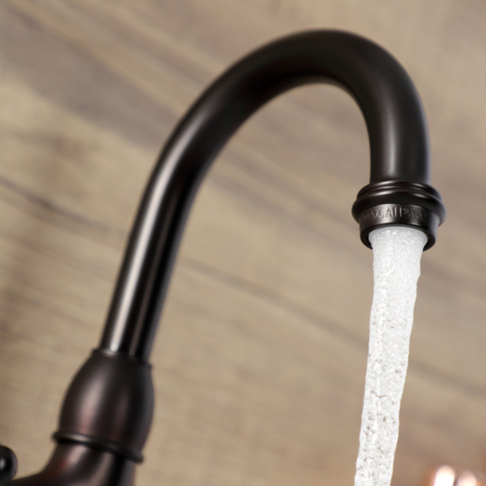 Kingston Heirloom KS7995TAL - Tudor Two-Handle 3-Hole Deck Mount Bridge Bathroom Faucet with Brass Pop-Up, Oil Rubbed Bronze