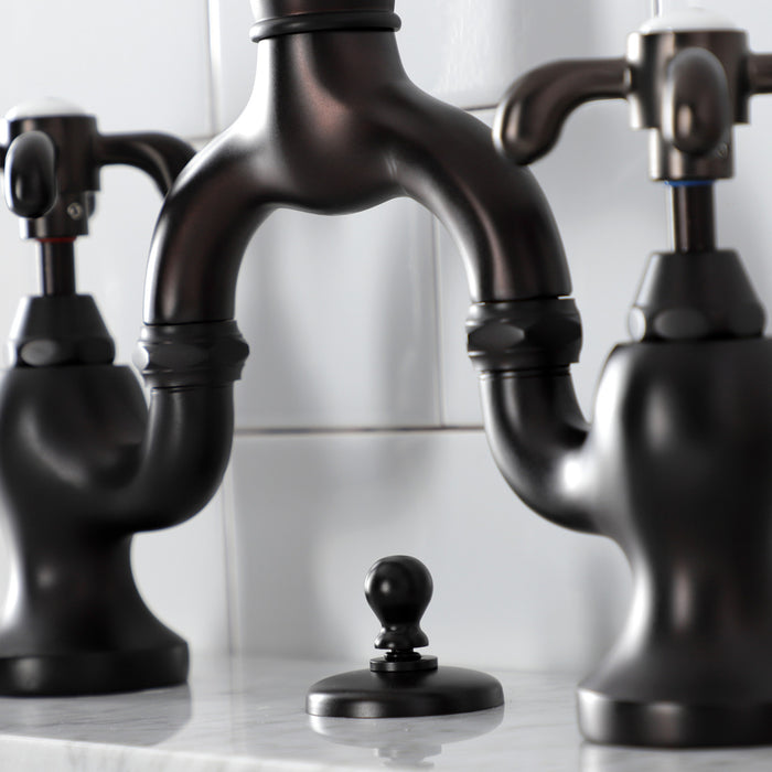 Kingston Heirloom KS7995TX - French Country Two-Handle 3-Hole Deck Mount Bridge Bathroom Faucet with Brass Pop-Up, Oil Rubbed Bronze