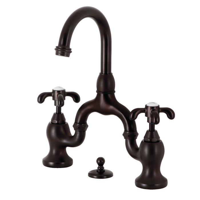 Kingston Heirloom KS7995TX - French Country Two-Handle 3-Hole Deck Mount Bridge Bathroom Faucet with Brass Pop-Up, Oil Rubbed Bronze
