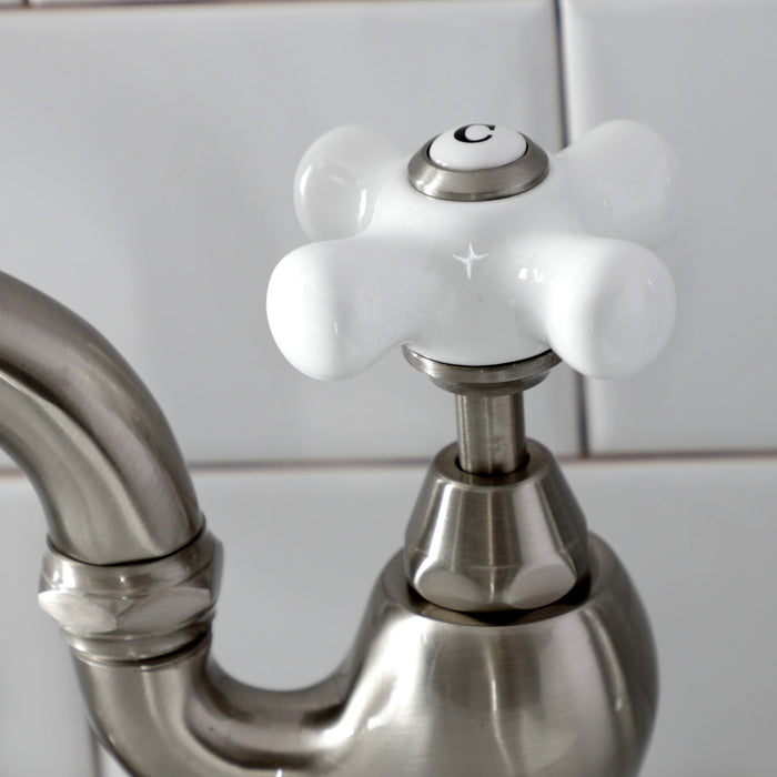 Kingston Heirloom KS7998PX - English Country Two-Handle 3-Hole Deck Mount Bridge Bathroom Faucet with Brass Pop-Up, Brushed Nickel