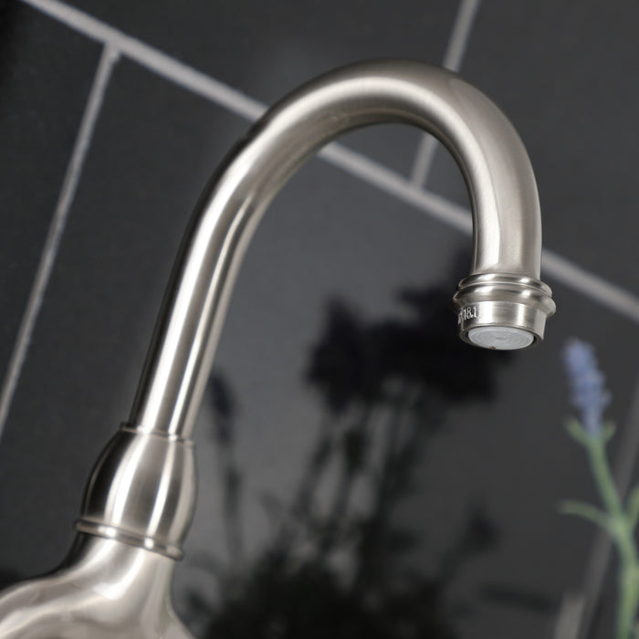 Kingston Heirloom KS7998TX - French Country Two-Handle 3-Hole Deck Mount Bridge Bathroom Faucet with Brass Pop-Up, Brushed Nickel