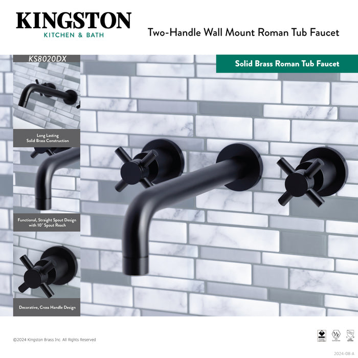 Kingston Sona KS8020DX - Concord Two-Handle 3-Hole Wall Mount Tub Faucet, Matte Black