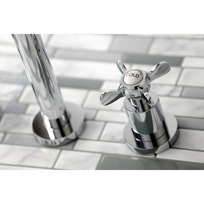 Kingston Tulare KS8021BEX - Essex Two-Handle 3-Hole Wall Mount Tub Faucet, Polished Chrome