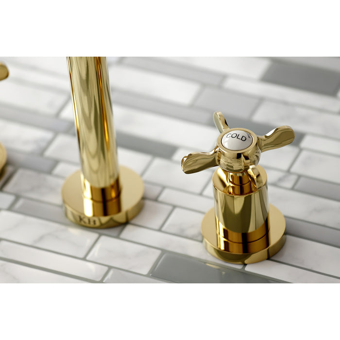 Kingston Tulare KS8022BEX - Essex Two-Handle 3-Hole Wall Mount Tub Faucet, Polished Brass