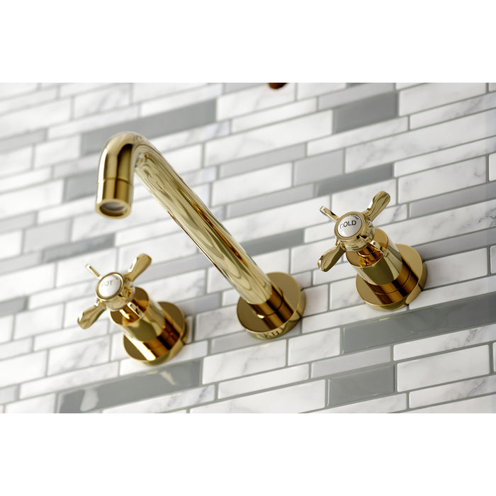 Kingston Tulare KS8022BEX - Essex Two-Handle 3-Hole Wall Mount Tub Faucet, Polished Brass