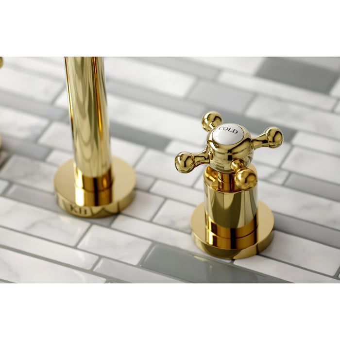 Kingston Tulare KS8022BX - Metropolitan Two-Handle 3-Hole Wall Mount Tub Faucet, Polished Brass