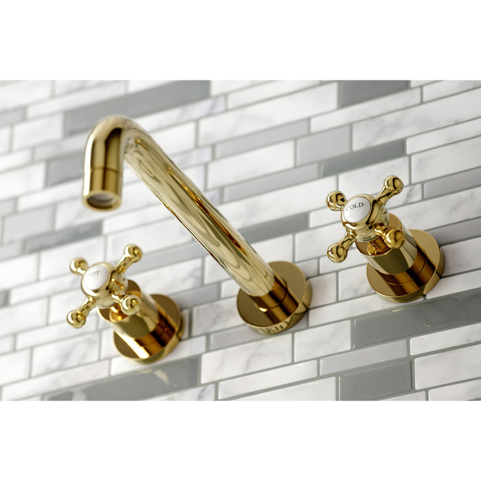 Kingston Tulare KS8022BX - Metropolitan Two-Handle 3-Hole Wall Mount Tub Faucet, Polished Brass