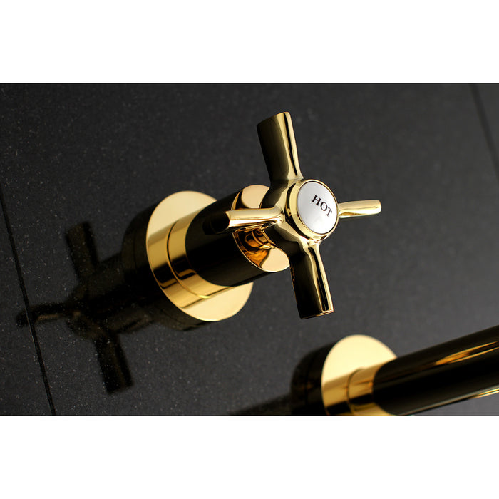 Kingston Sona KS8022ZX - Millennium Two-Handle 3-Hole Wall Mount Tub Faucet, Polished Brass