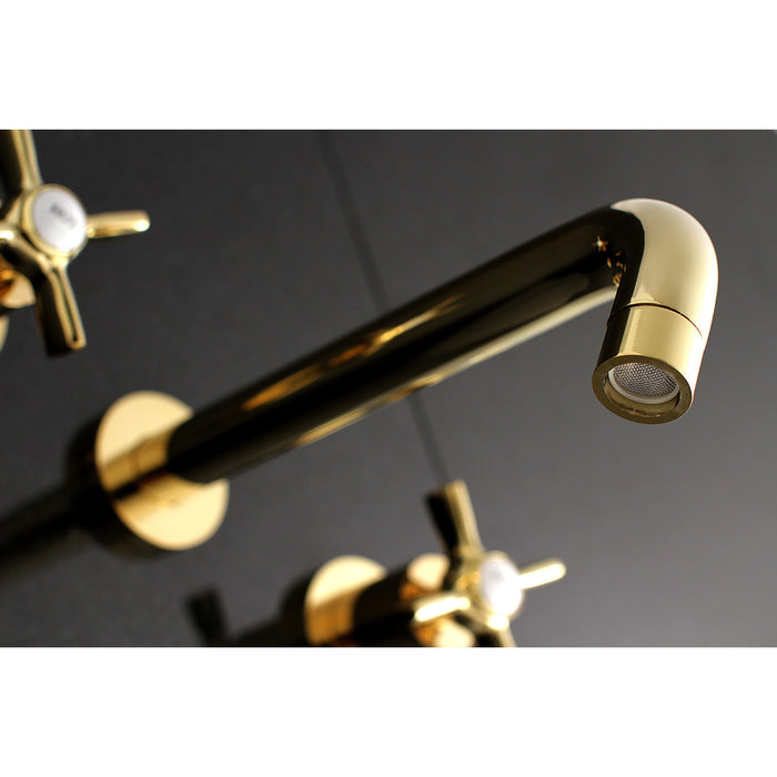 Kingston Sona KS8022ZX - Millennium Two-Handle 3-Hole Wall Mount Tub Faucet, Polished Brass