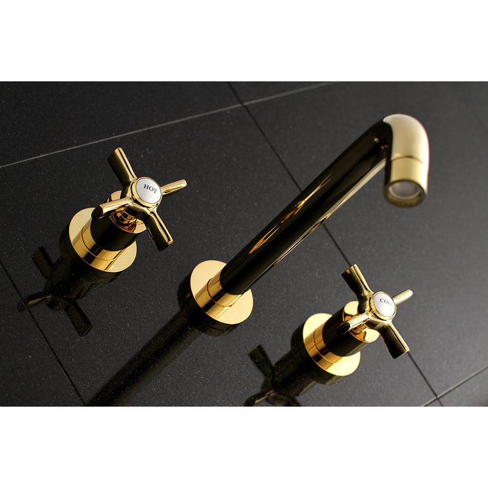 Kingston Sona KS8022ZX - Millennium Two-Handle 3-Hole Wall Mount Tub Faucet, Polished Brass
