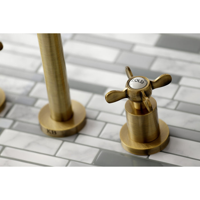 Kingston Tulare KS8023BEX - Essex Two-Handle 3-Hole Wall Mount Tub Faucet, Antique Brass