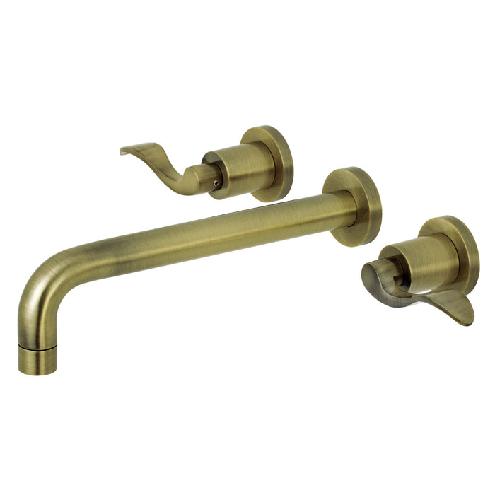 Kingston Tulare KS8023DFL - NuWave Two-Handle 3-Hole Wall Mount Tub Faucet, Antique Brass