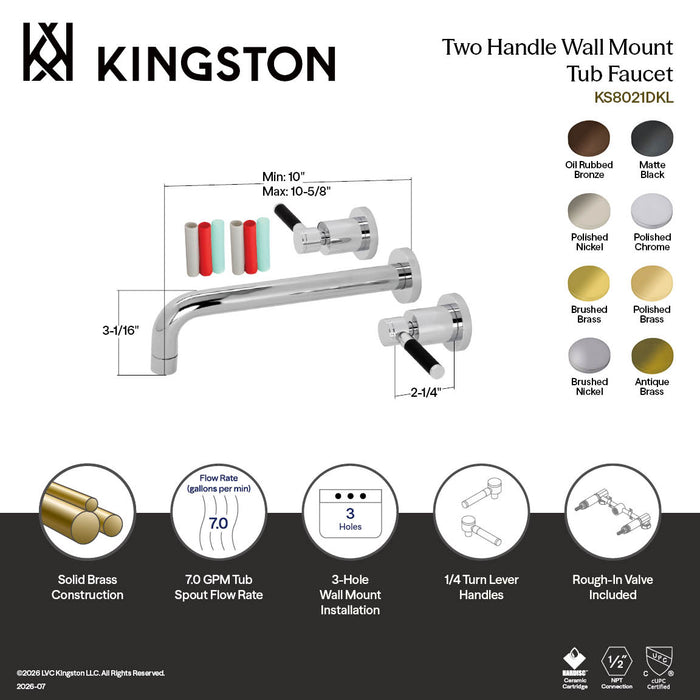 Kingston Sona KS8023DKL - Kaiser Two-Handle 3-Hole Wall Mount Tub Faucet, Antique Brass