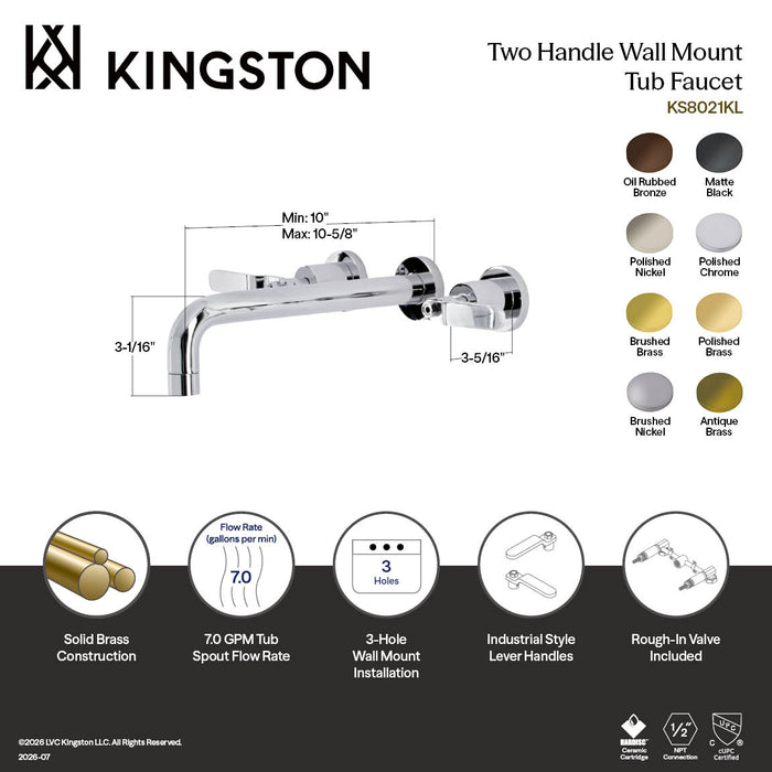 Kingston Sona KS8023KL - Whitaker Two-Handle 3-Hole Wall Mount Tub Faucet, Antique Brass