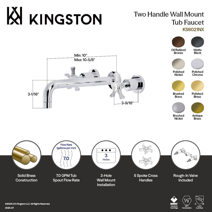 Kingston Sona KS8025NX - Hamilton Two-Handle 3-Hole Wall Mount Tub Faucet, Oil Rubbed Bronze