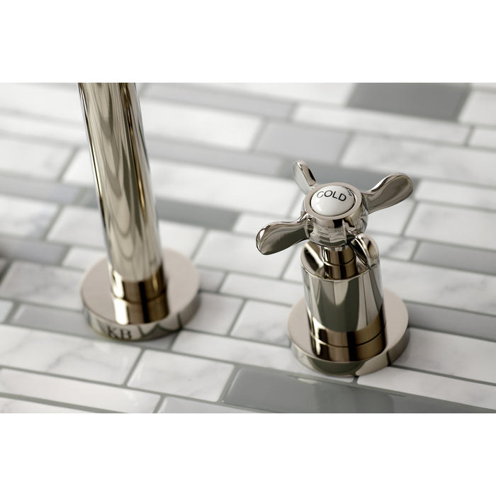 Kingston Tulare KS8026BEX - Essex Two-Handle 3-Hole Wall Mount Tub Faucet, Polished Nickel