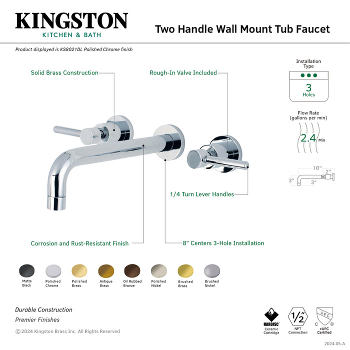 Kingston Sona KS8026DL - Concord Two-Handle 3-Hole Wall Mount Roman Tub Faucet, Polished Nickel