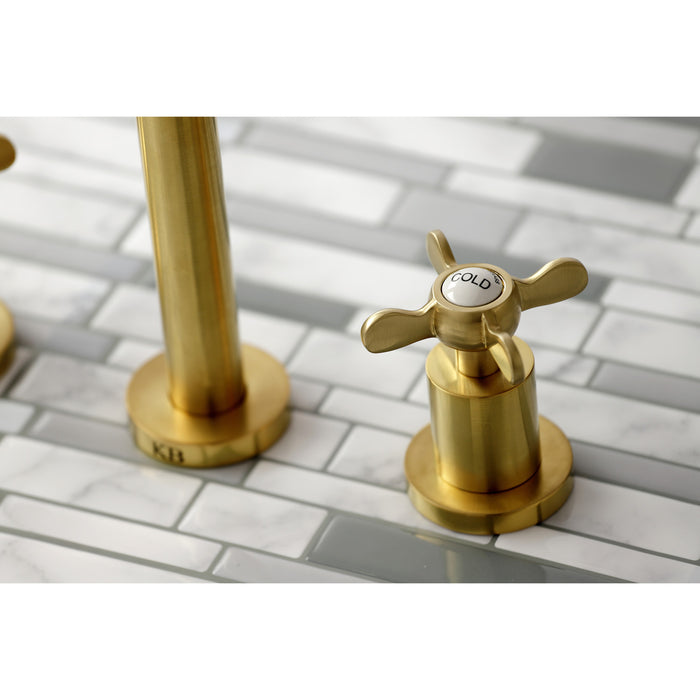 Kingston Tulare KS8027BEX - Essex Two-Handle 3-Hole Wall Mount Tub Faucet, Brushed Brass