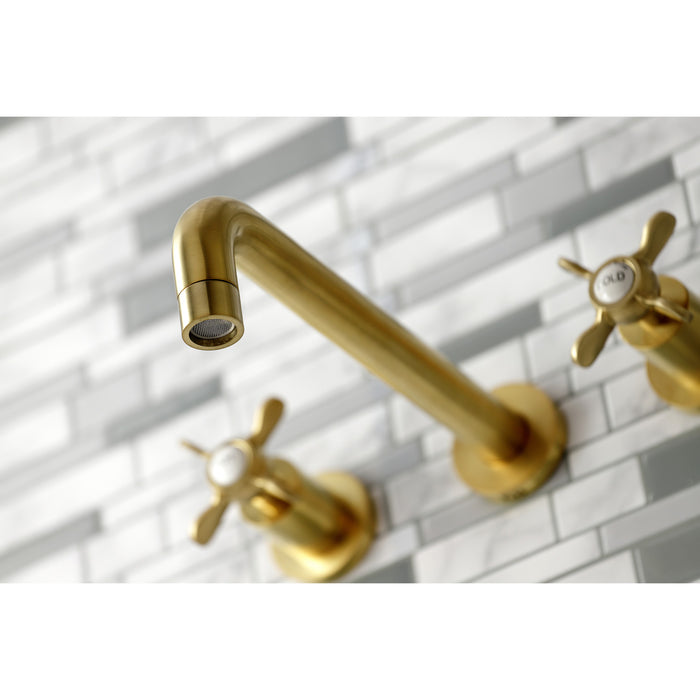 Kingston Tulare KS8027BEX - Essex Two-Handle 3-Hole Wall Mount Tub Faucet, Brushed Brass