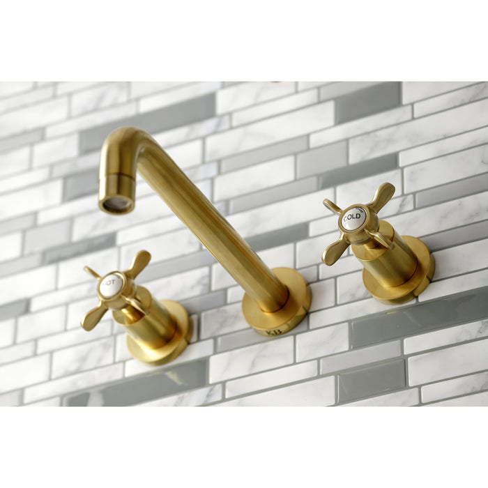 Kingston Tulare KS8027BEX - Essex Two-Handle 3-Hole Wall Mount Tub Faucet, Brushed Brass