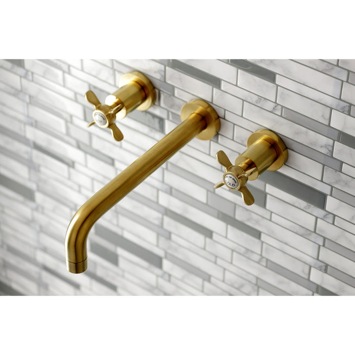 Kingston Tulare KS8027BEX - Essex Two-Handle 3-Hole Wall Mount Tub Faucet, Brushed Brass