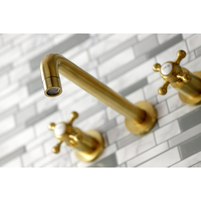 Kingston Tulare KS8027BX - Metropolitan Two-Handle 3-Hole Wall Mount Tub Faucet, Brushed Brass